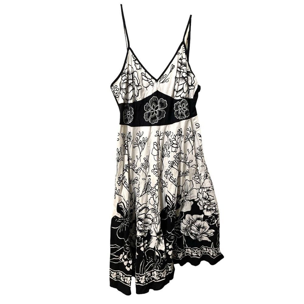 Magic Sleeveless Embroidered Black & White Floral Midi Dress size XL